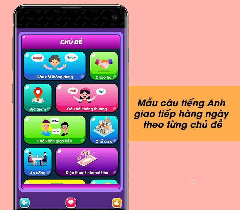 Giao diện mẫu câu giao tiếp trong ứng dụng Bucha