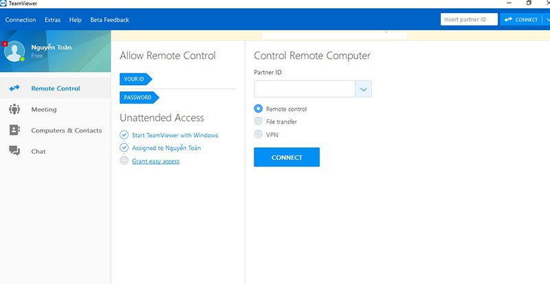 Giao diện phần mềm Teamviewer
