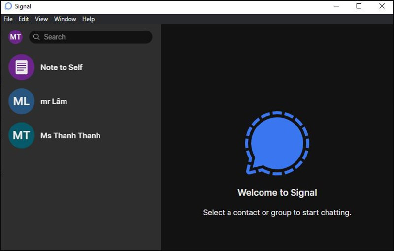 Giao diện Signal trên máy tính