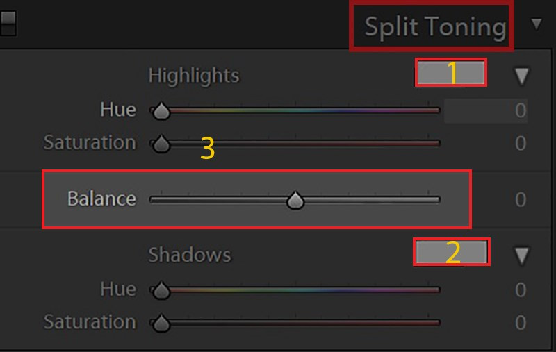 Giao diện Split Toning trong Lightroom phi&ecirc;n bản m&aacute;y t&iacute;nh