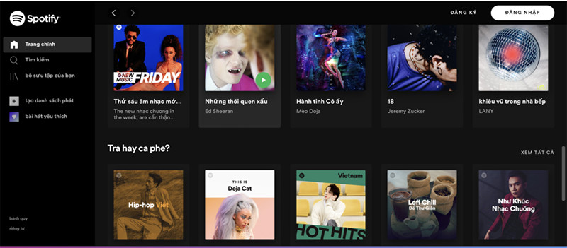 Giao diện trang web Spotify