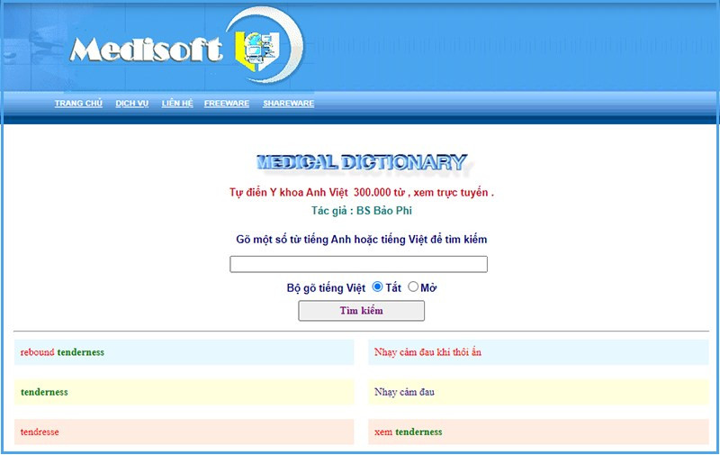 Giao diện từ điển Medisoft