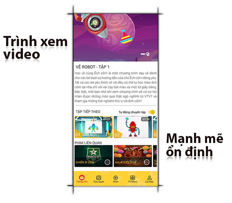 Giao diện xem video trên VTV Giải Trí