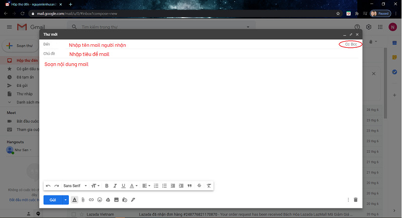 gửi email trên laptop