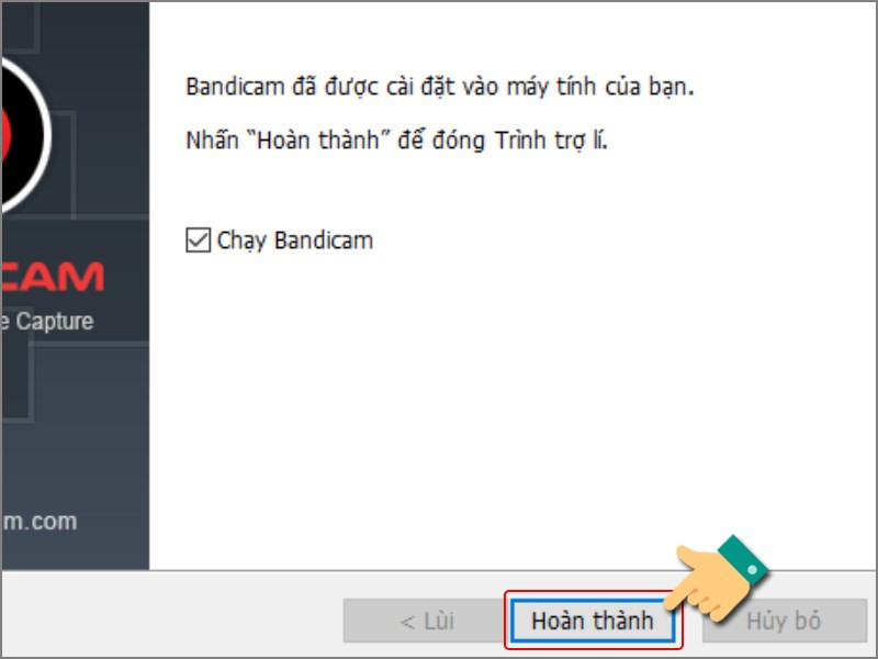 Hoàn tất cài đặt Bandicam