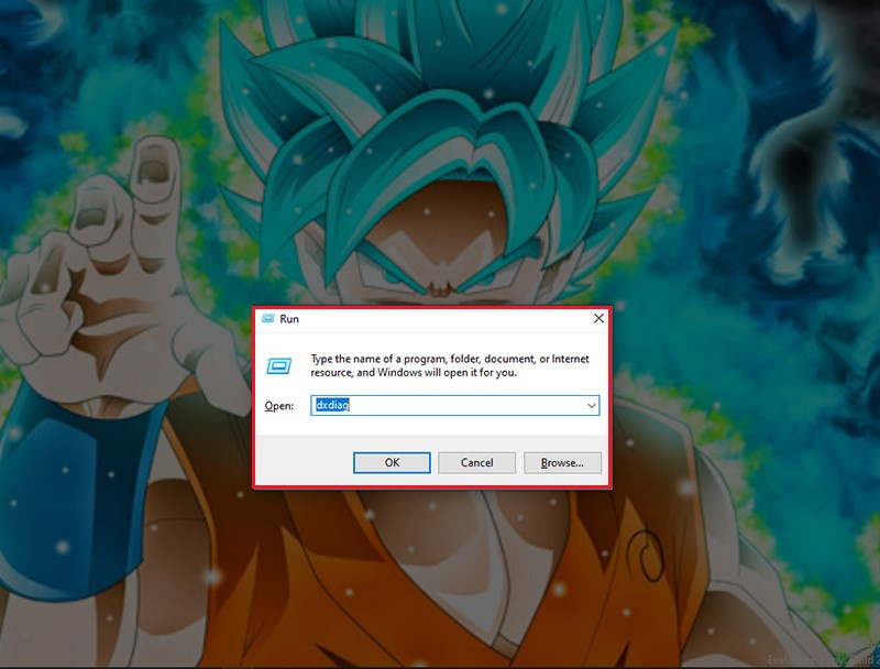 Hộp thoại Run với lệnh dxdiag