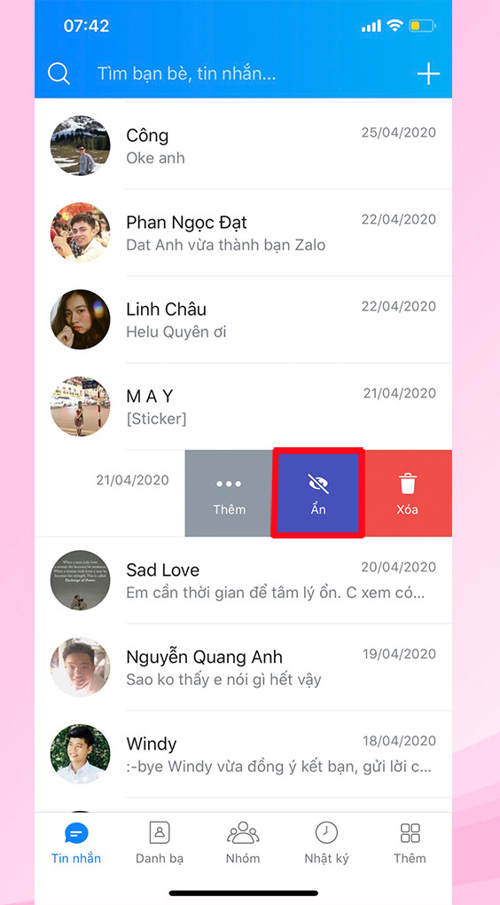 Hướng dẫn ẩn trò chuyện Zalo trên điện thoại iPhone