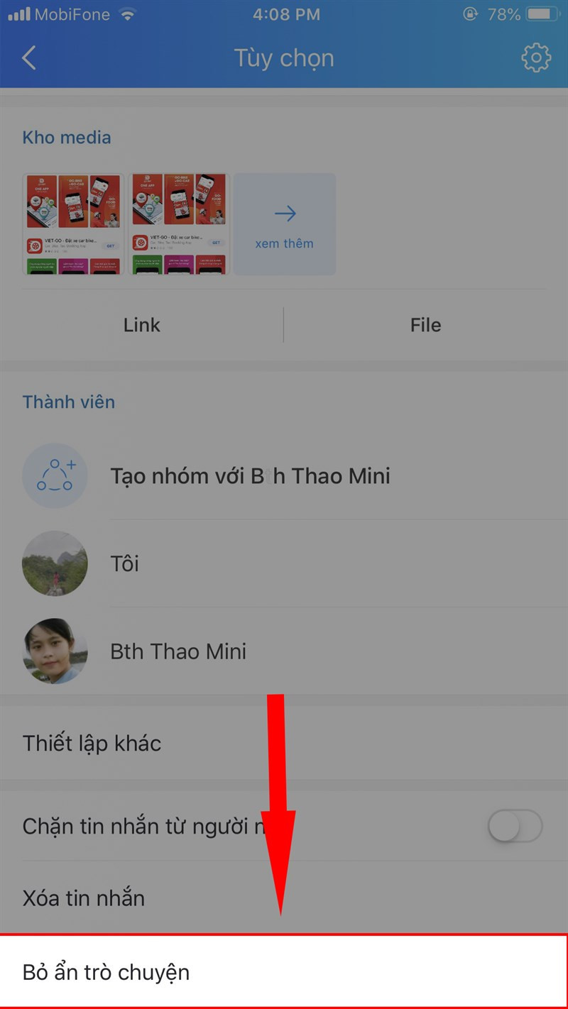 Hướng dẫn bỏ ẩn trò chuyện Zalo trên iPhone