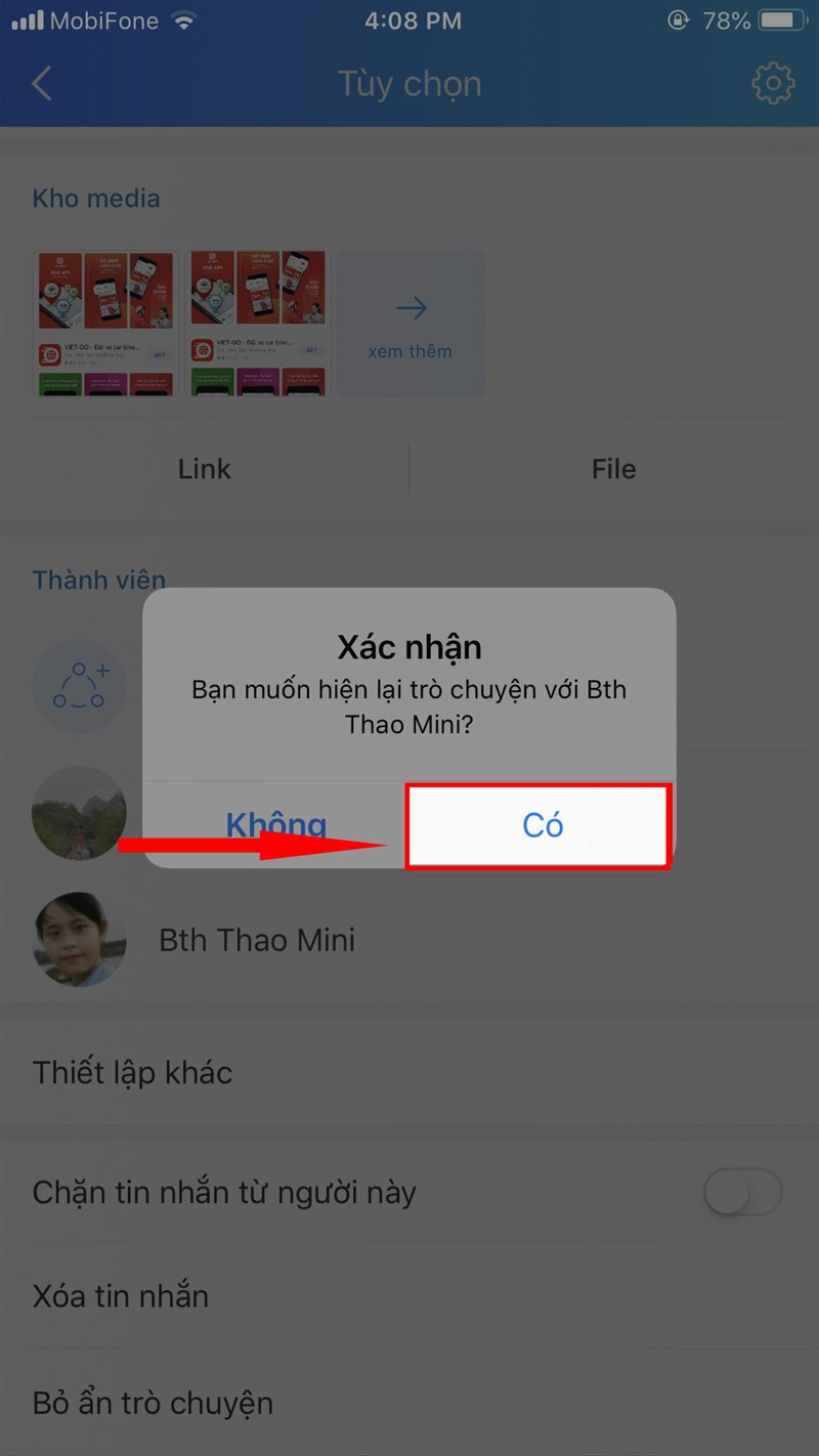 Hướng dẫn bỏ ẩn trò chuyện Zalo trên iPhone