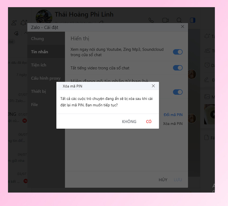 Hướng dẫn đổi, xóa mã PIN cuộc trò chuyện Zalo bị ẩn