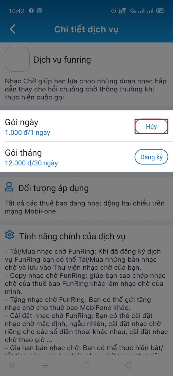 Hủy gói nhạc chờ trên My MobiFone