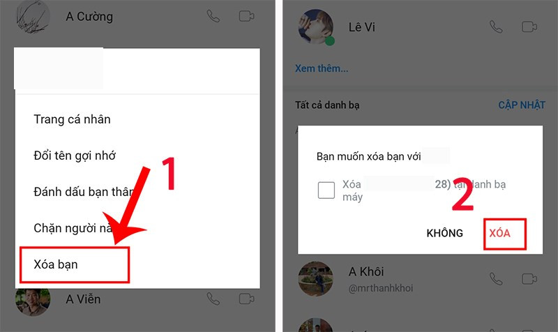 Hủy kết bạn Zalo tr&ecirc;n Android
