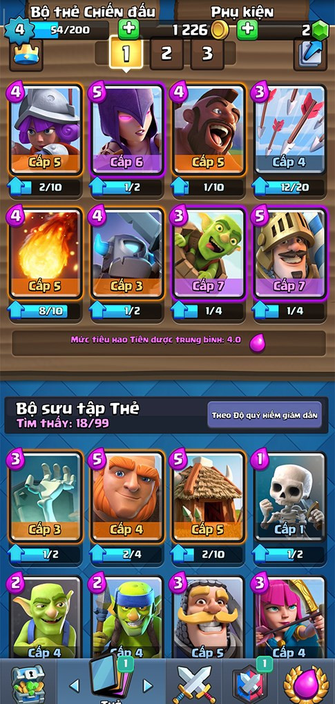 Kho thẻ bài trong Clash Royale