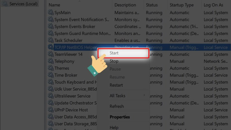 Kích hoạt dịch vụ TCP/IP NetBIOS Helper