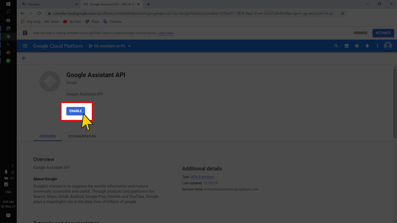 Kích hoạt Google Assistant API