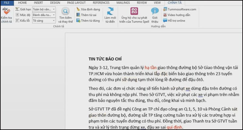 Kiểm tra chính tả với Tummo Spell