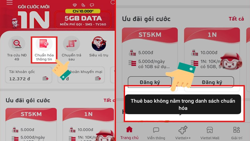 Kiểm tra chuẩn hóa trên My Viettel