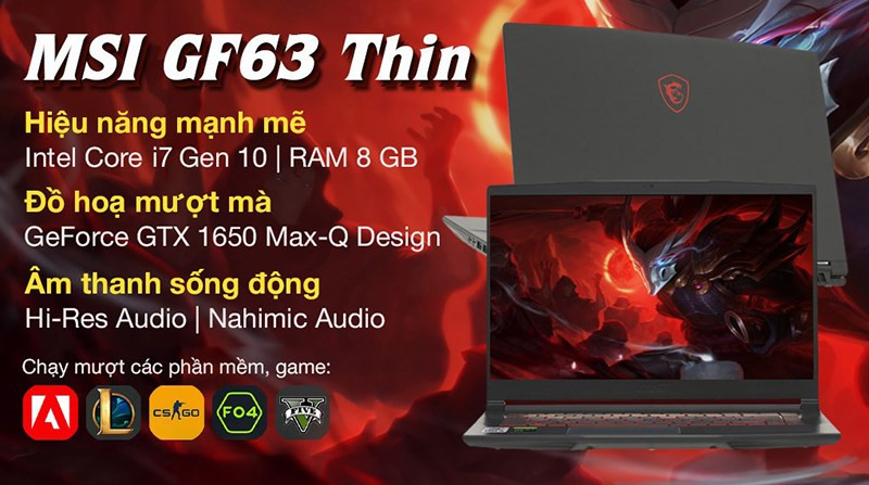 Laptop MSI Gaming GF63 Thin 10SC i7 10750H (480VN)