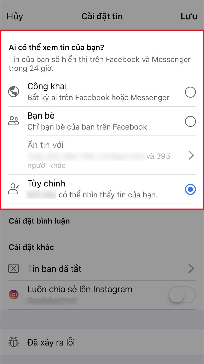 Lựa chọn chế độ xem Story