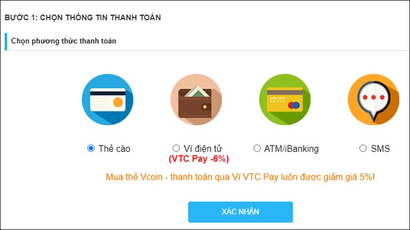 Lựa chọn phương thức thanh toán