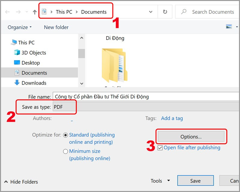 Lưu file dưới dạng PDF