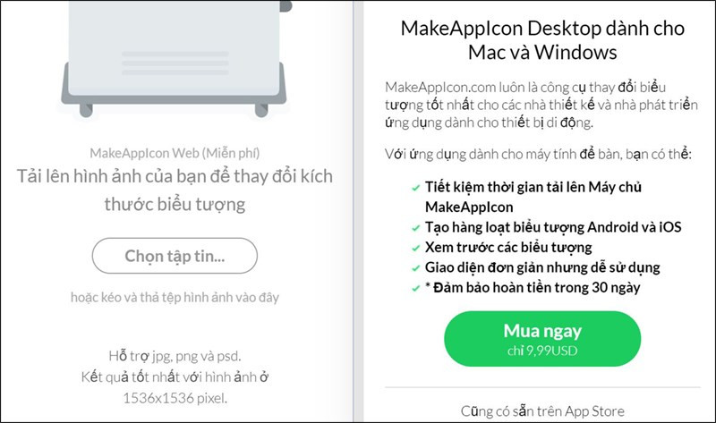 MakeAppIcon: Trang web tạo icon trực tuyến