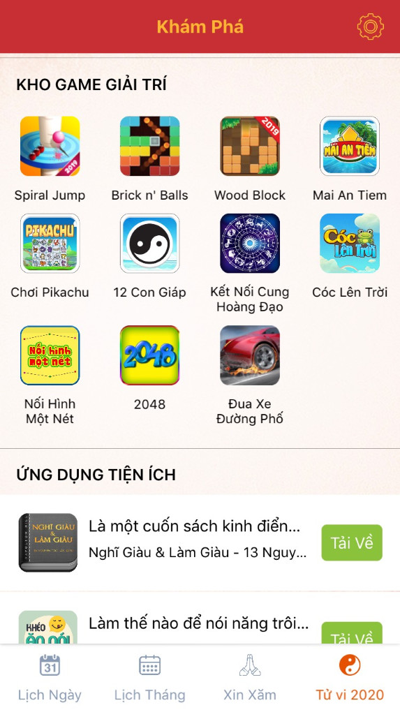 Mini game trên ứng dụng