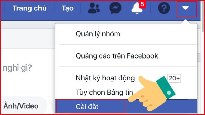 Mở cài đặt Facebook