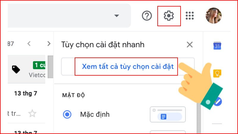 Mở cài đặt Gmail