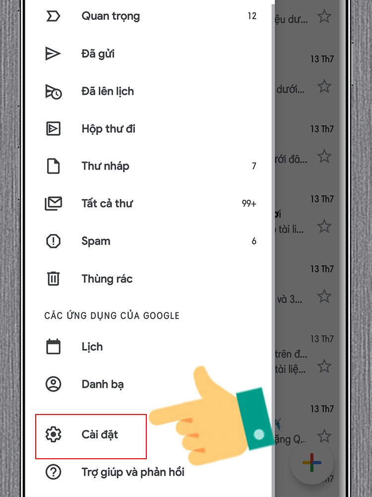 Mở cài đặt Gmail trên điện thoại