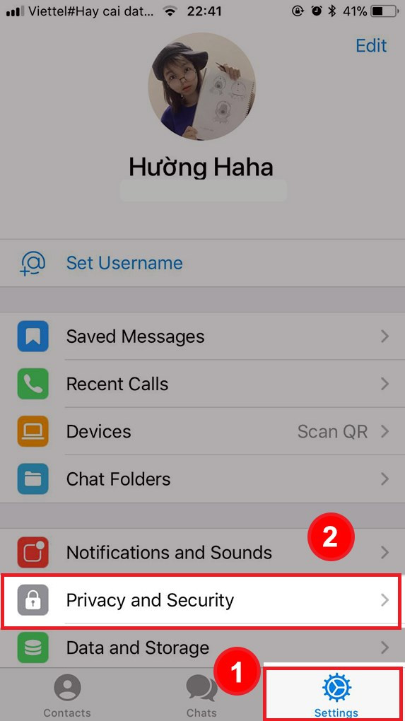 Mở cài đặt Telegram