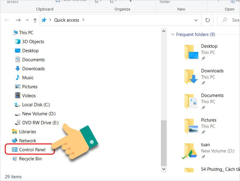 Mở Control Panel từ File Explorer