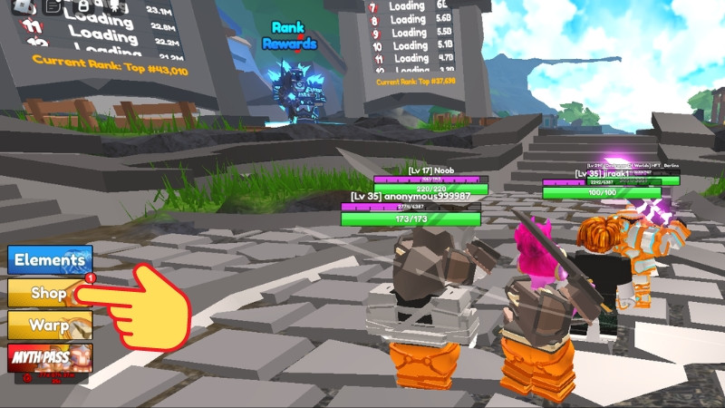 Mở Roblox và vào game Elemental Dungeons, sau đó chọn Shop