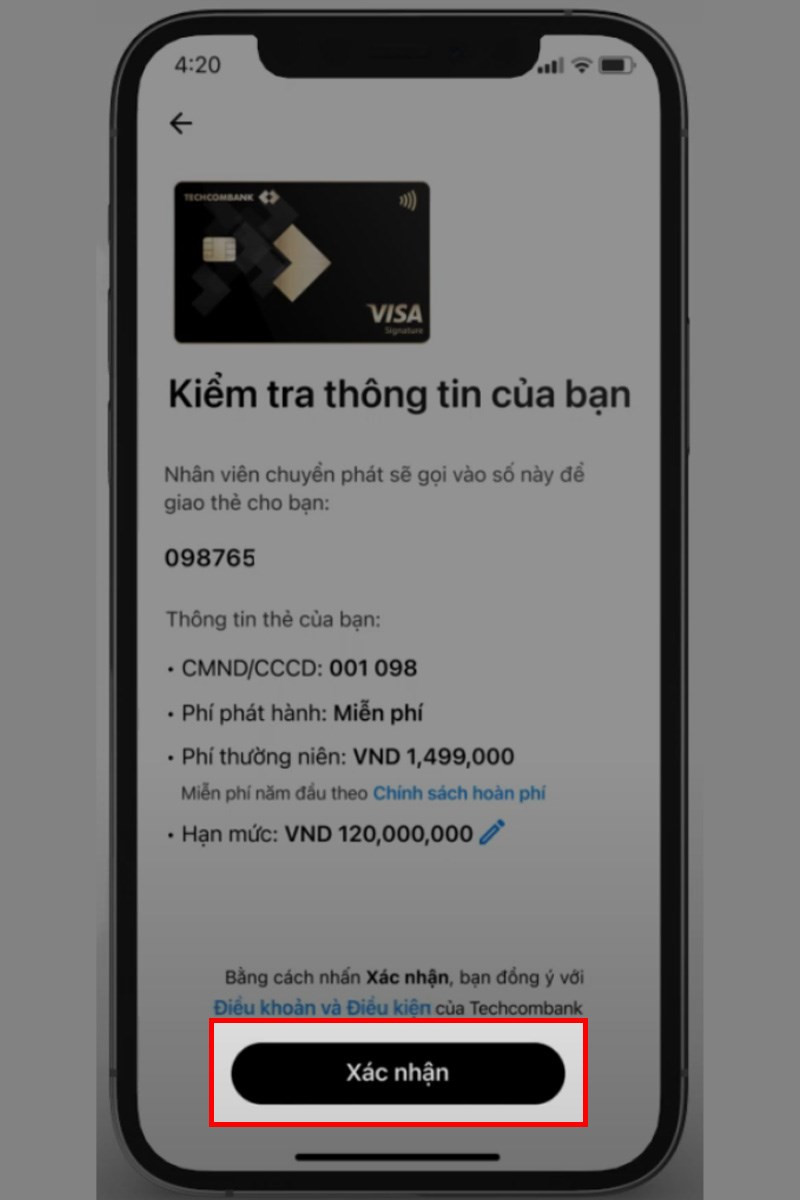 Mở thẻ Techcombank bước 4