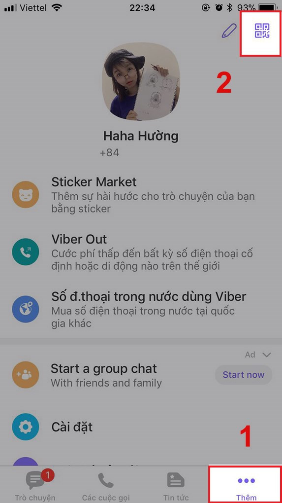 Mở trình quét mã QR trên Viber điện thoại