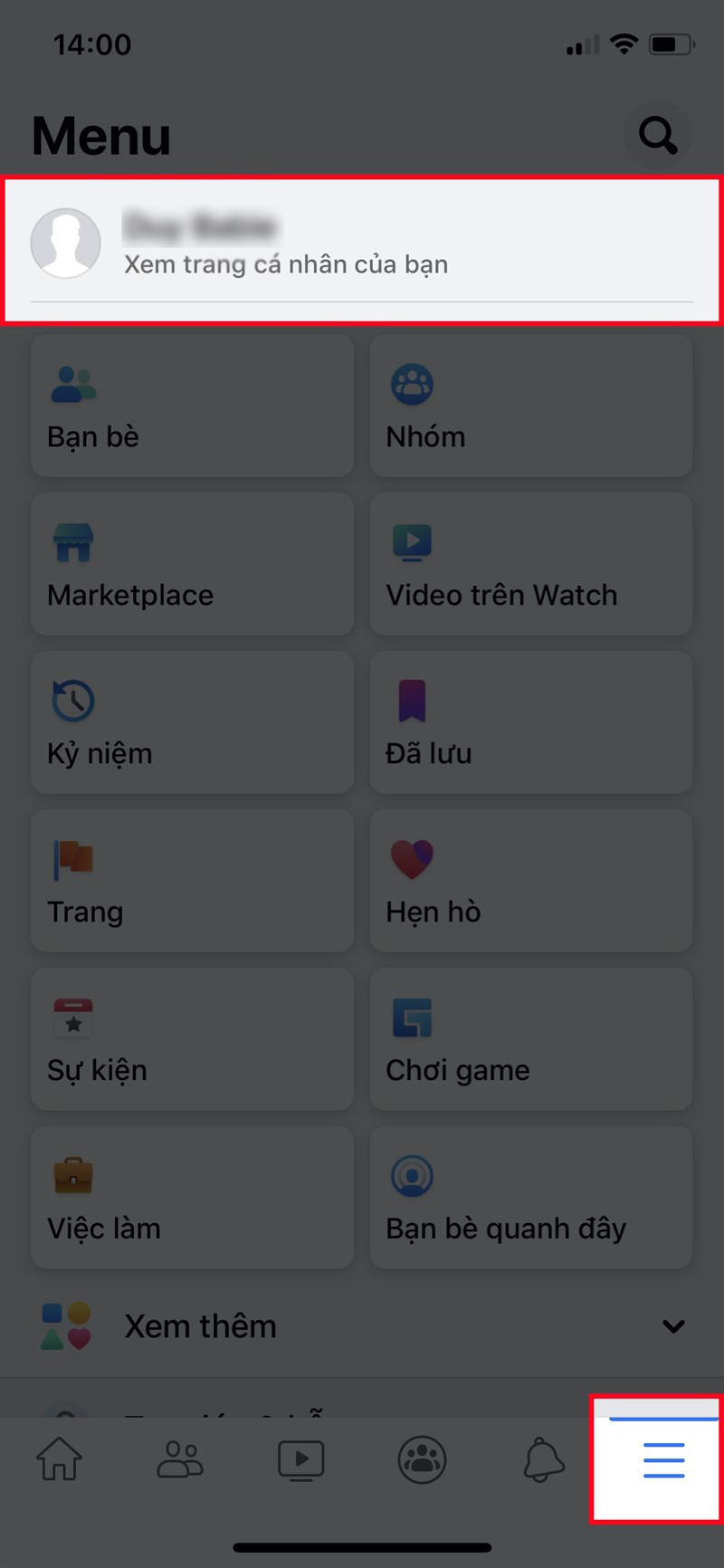 Mở ứng dụng Facebook, nhấn vào biểu tượng 3 dấu gạch &gt; Nhấn vào trang cá nhân của bạn