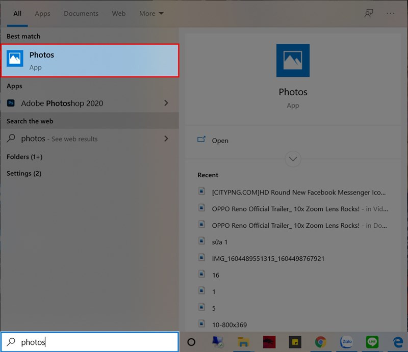 Mở ứng dụng Photos trên Windows