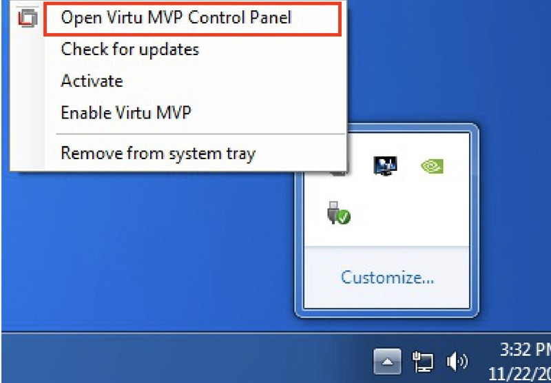 Mở Virtu MVP Control Panel