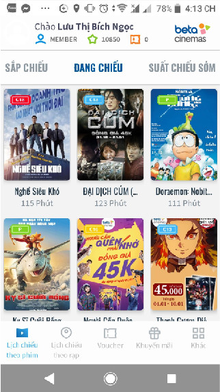 Một số hình ảnh giao diện ứng dụng Beta Cineplex