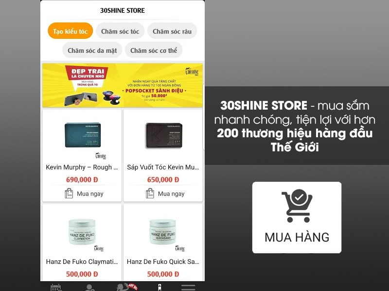 Mua sắm tiện lợi c&ugrave;ng 30Shine Store