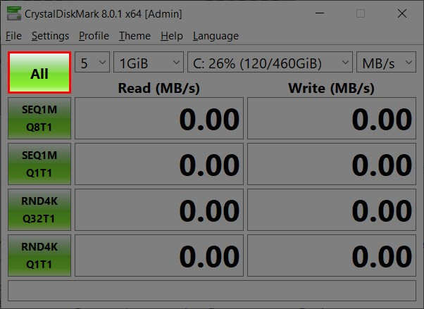 Nhấn All để hệ thống bắt đầu kiểm tra tốc độ ổ cứng