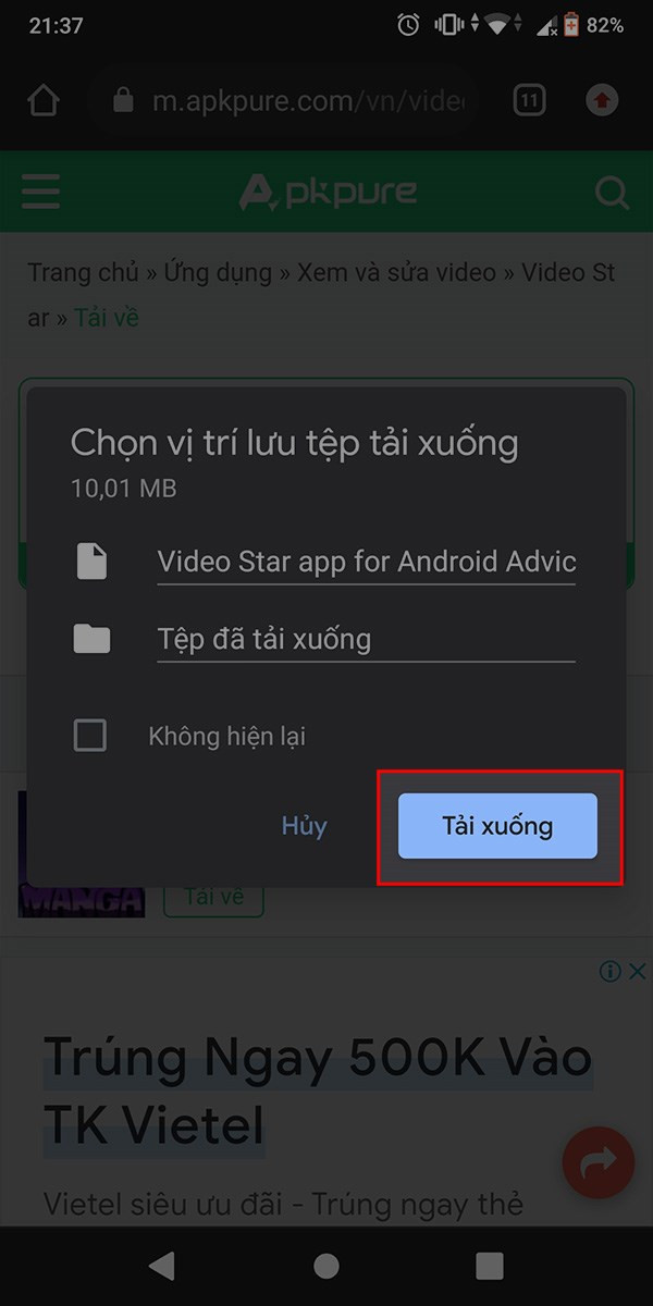 Nhấn nút "Tải xuống"