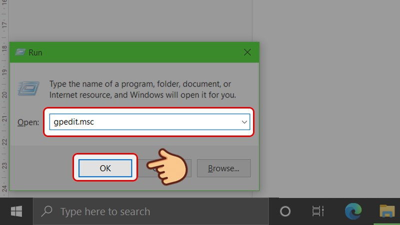 Nhấn ph&iacute;m Windows+R để mở hộp thoại Run sau đ&oacute; nhập lệnh gpedit.msc v&agrave; nhấn Enter