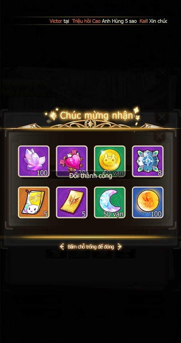 Nhận quà trong game Idle Goddess thành công