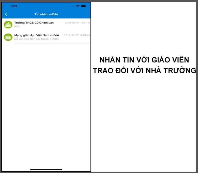 Nhắn tin với giáo viên và nhà trường