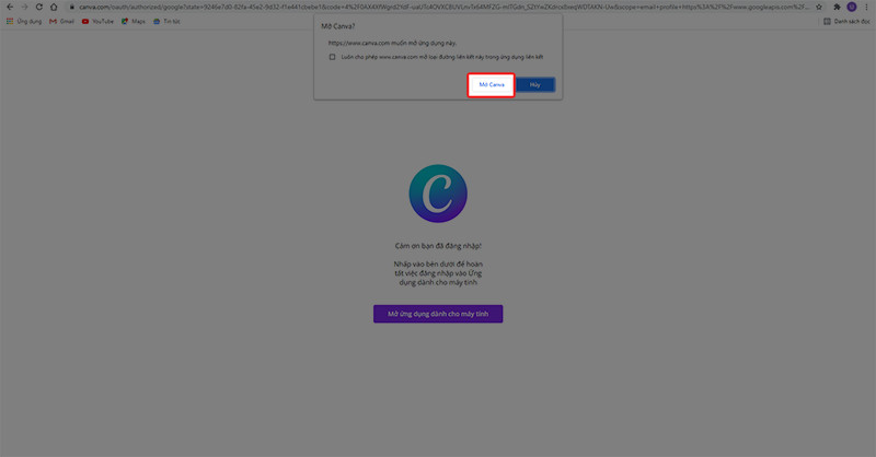 Nhấn vào mở Canva