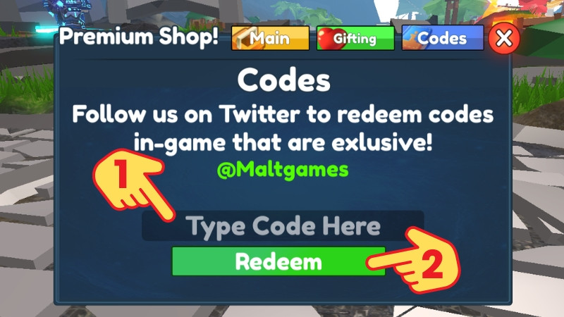 Nhập code và chọn Redeem để nhận quà