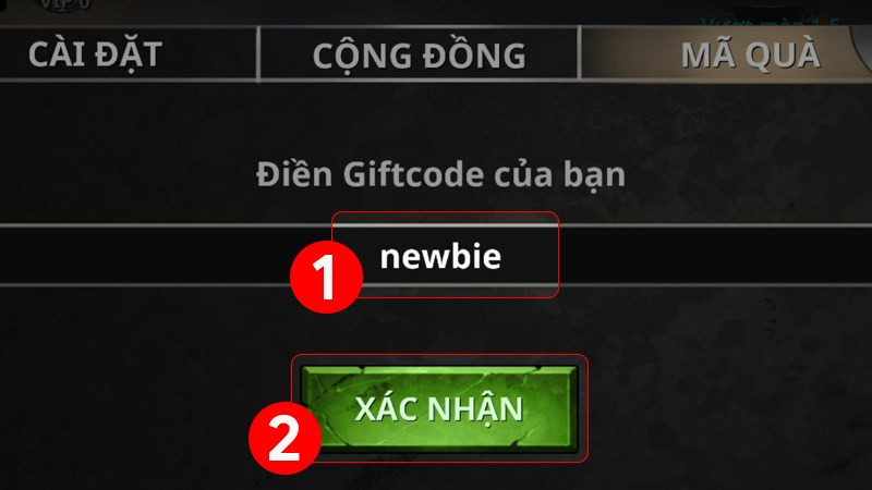 Nhập code và nhấn Xác nhận