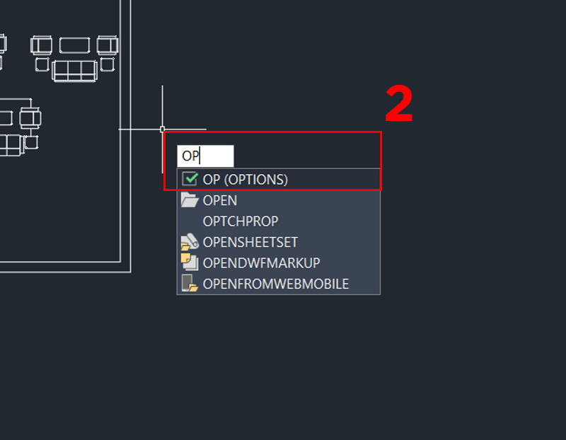 Nhập dòng lệnh OP (OPTIONS)