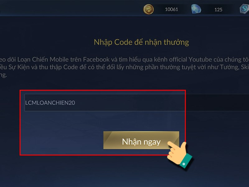 Nhập mã code bạn có